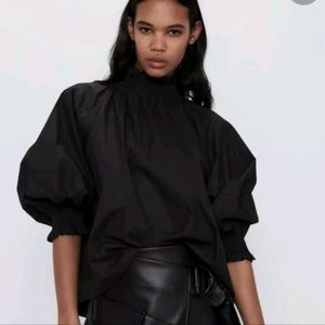 Zara  high neck waxy look top Med NWT